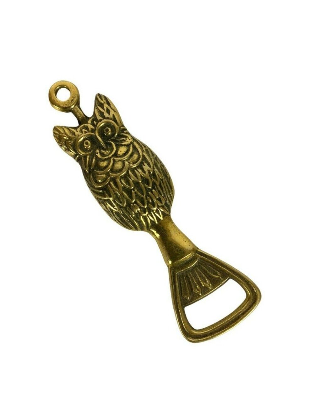 Vintage Brass Owl Bottle Opener With Hanging Loop Bar Tool Made In Korea
